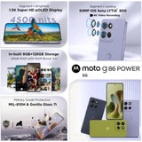 Motorola G86 Power 5G 17.02 Centimeter (6.7) Dual Camera 50MP + 2MP Sony - LYTIA™ 600 Sensor & 32 MP Front Camera 120Hz Super HD 1.5K AMOLED Display MediaTek Dimensity 7400 Octa Core Processor Smartphones Mobile