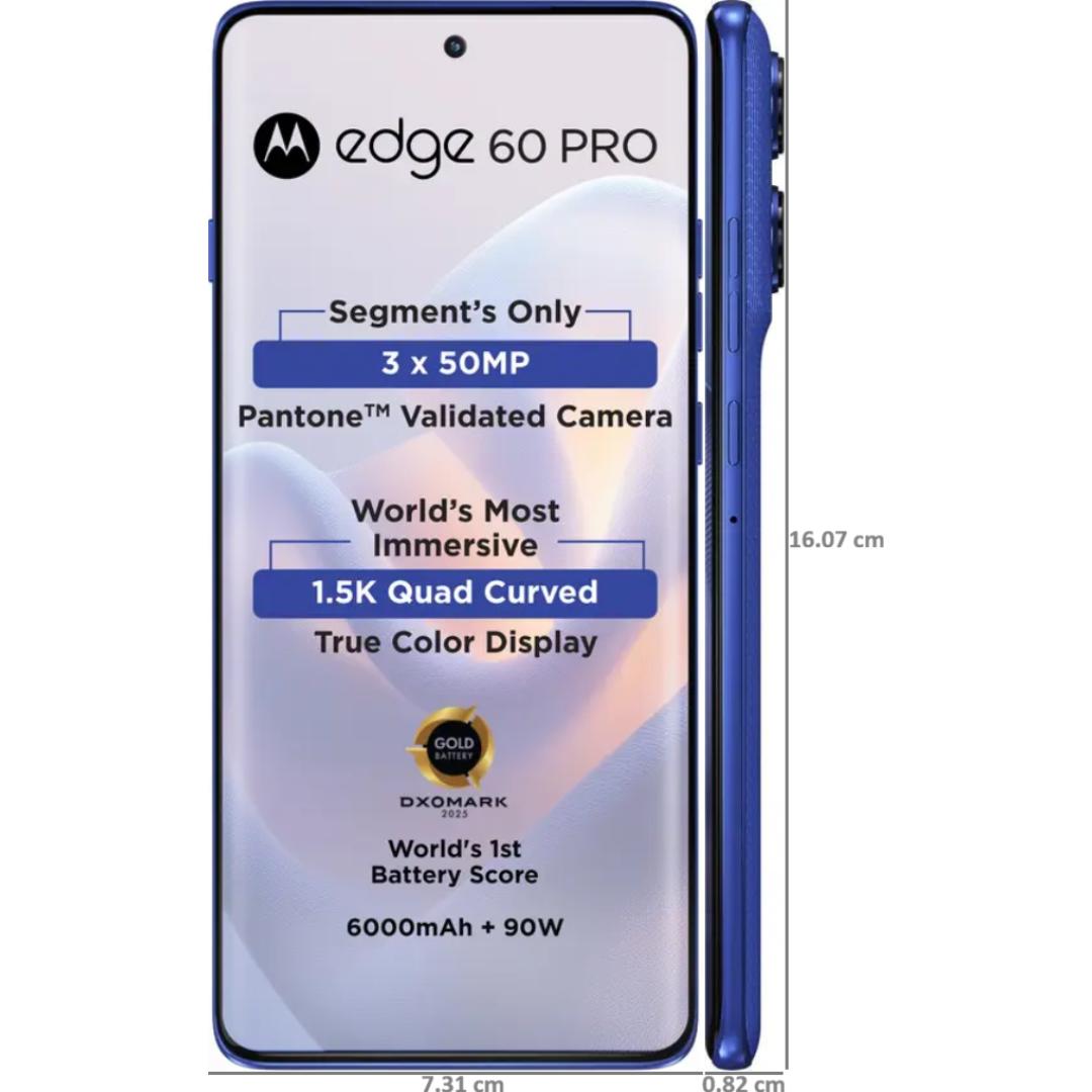 Motorola EDGE 60 PRO 5G 17.02 Centimeter (6.7) Triple Camera 50MP + 50MP  + 10MP & 50 MP Front Camera 120Hz Super HD+ 1.5K pOLED Quad Curved Display MediaTek Dimensity 8350 Extreme Octa Core Processor Smartphones Mobile