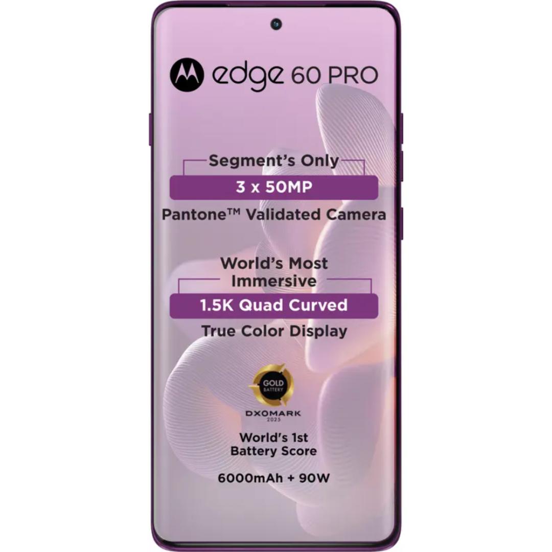 Motorola EDGE 60 PRO 5G 17.02 Centimeter (6.7) Triple Camera 50MP + 50MP  + 10MP & 50 MP Front Camera 120Hz Super HD+ 1.5K pOLED Quad Curved Display MediaTek Dimensity 8350 Extreme Octa Core Processor Smartphones Mobile