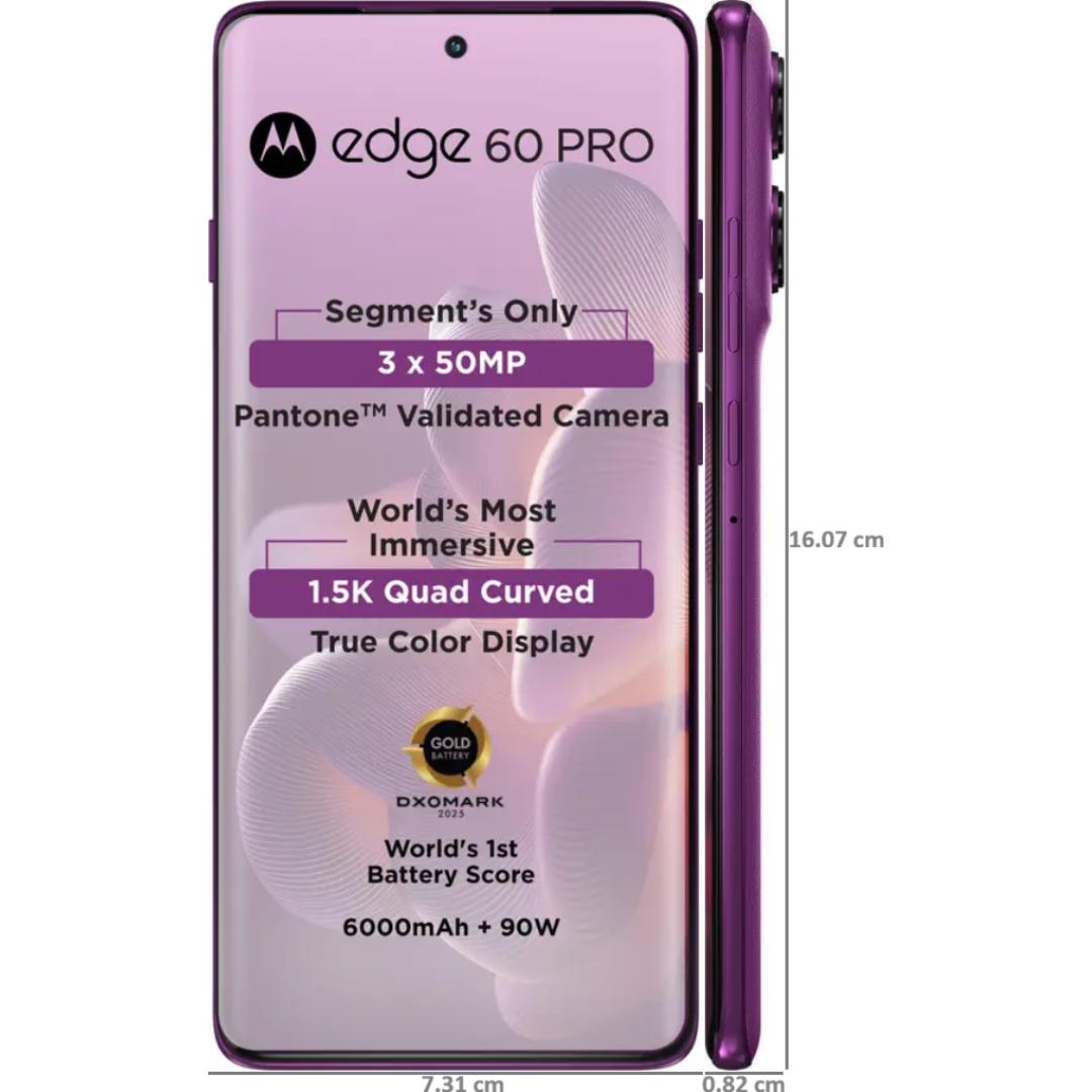 Motorola EDGE 60 PRO 5G 17.02 Centimeter (6.7) Triple Camera 50MP + 50MP  + 10MP & 50 MP Front Camera 120Hz Super HD+ 1.5K pOLED Quad Curved Display MediaTek Dimensity 8350 Extreme Octa Core Processor Smartphones Mobile