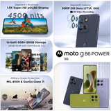 Motorola G86 Power 5G 17.02 Centimeter (6.7) Dual Camera 50MP + 2MP Sony - LYTIA™ 600 Sensor & 32 MP Front Camera 120Hz Super HD 1.5K AMOLED Display MediaTek Dimensity 7400 Octa Core Processor Smartphones Mobile