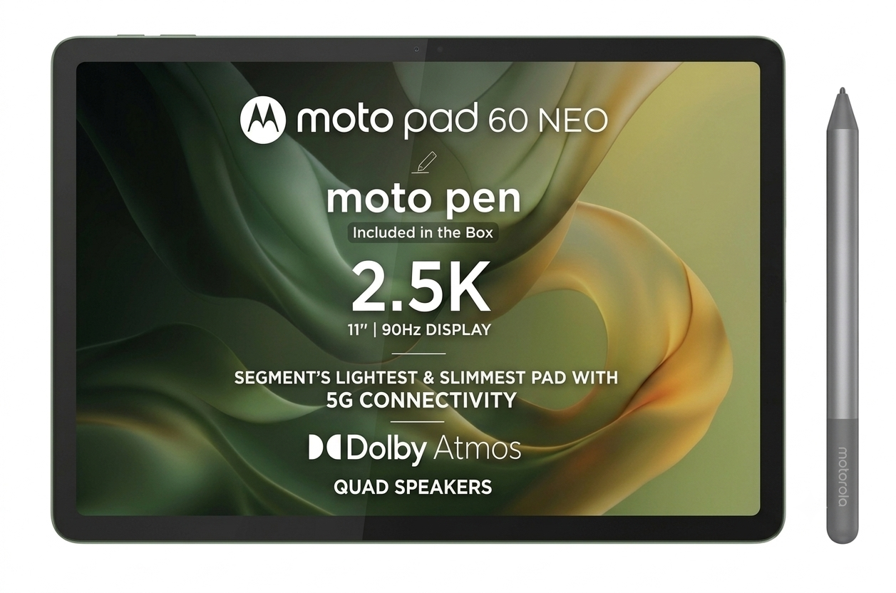 Motorola Pad 60 Neo 27.94 Centimeter (11.0) with Wi-Fi+5G 8MP Sony Rear Camera & 5 MP Front Camera 90Hz WQXGA Display MediaTek Dimensity 6300 Octa Core Processor Tablet