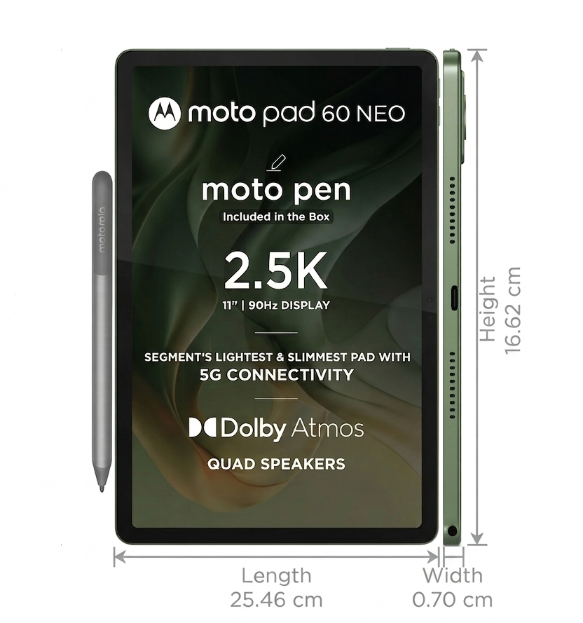 Motorola Pad 60 Neo 27.94 Centimeter (11.0) with Wi-Fi+5G 8MP Sony Rear Camera & 5 MP Front Camera 90Hz WQXGA Display MediaTek Dimensity 6300 Octa Core Processor Tablet