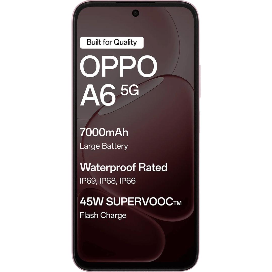 Oppo A6 5G 17.15 Centimeter (6.75) Dual Rear Camera 50MP Wide Angle + 2MP Monochrome & 8 MP Front Camera 120Hz HD+ LCD Display MediaTek® Dimensity® 6300 Octa Core Processor Smartphones Mobile