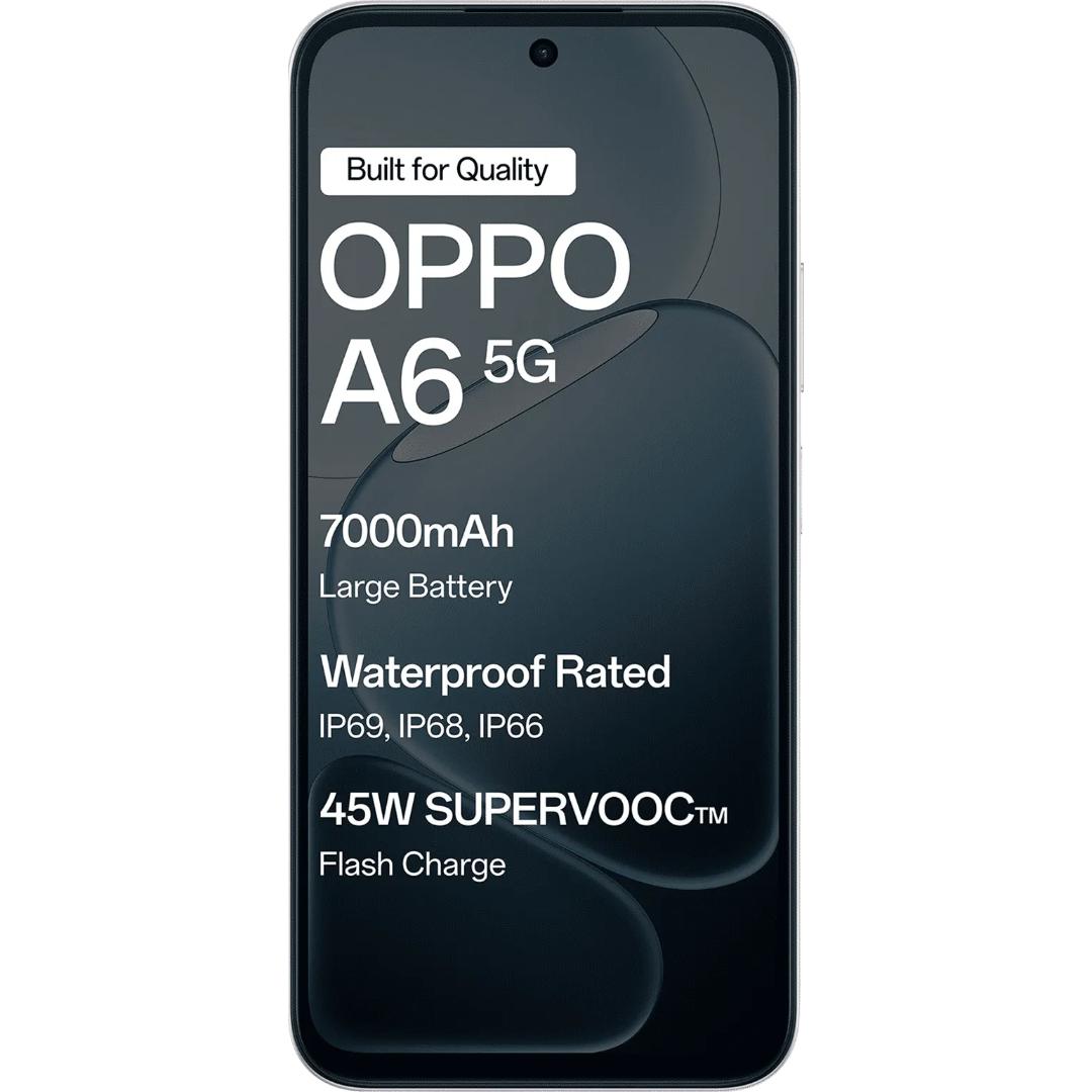 Oppo A6 5G 17.15 Centimeter (6.75) Dual Rear Camera 50MP Wide Angle + 2MP Monochrome & 8 MP Front Camera 120Hz HD+ LCD Display MediaTek® Dimensity® 6300 Octa Core Processor Smartphones Mobile