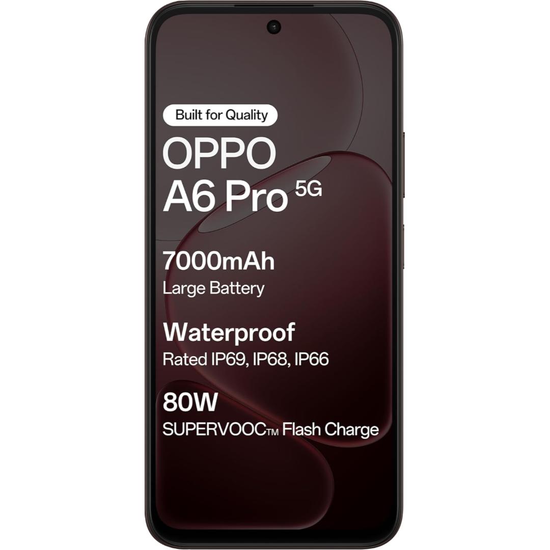 Oppo A6 Pro 5G 17.15 Centimeter (6.75) Dual Rear Camera 50MP Wide Angle + 2MP Monochrome & 16 MP Front Camera 120Hz HD+ LCD Display MediaTek® Dimensity® 6300 Octa Core Processor Smartphones Mobile