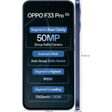 Oppo F33 Pro 5G 16.69 Centimeter (6.57) Dual Rear Camera 50MP Wide Angle + 2MP Monochrome & 50 MP Front Camera 120Hz FHD+ AMOLED Display MediaTek® Dimensity® 6360 MAX Octa Core Processor Smartphones Mobile