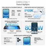 Oppo F35 5G 16.69 Centimeter (6.57) Dual Rear Camera 50MP Wide Angle + 2MP Monochrome & 5 MP Front Camera 120Hz FHD+ Flexible AMOLED Display MediaTek® Dimensity® 6360 MAX Octa Core Processor Smartphones Mobile