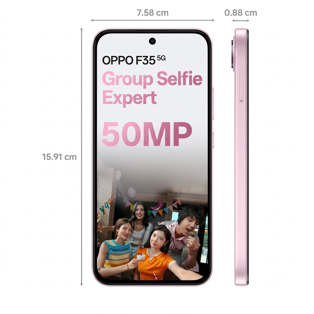 Oppo F35 5G 16.69 Centimeter (6.57) Dual Rear Camera 50MP Wide Angle + 2MP Monochrome & 5 MP Front Camera 120Hz FHD+ Flexible AMOLED Display MediaTek® Dimensity® 6360 MAX Octa Core Processor Smartphones Mobile