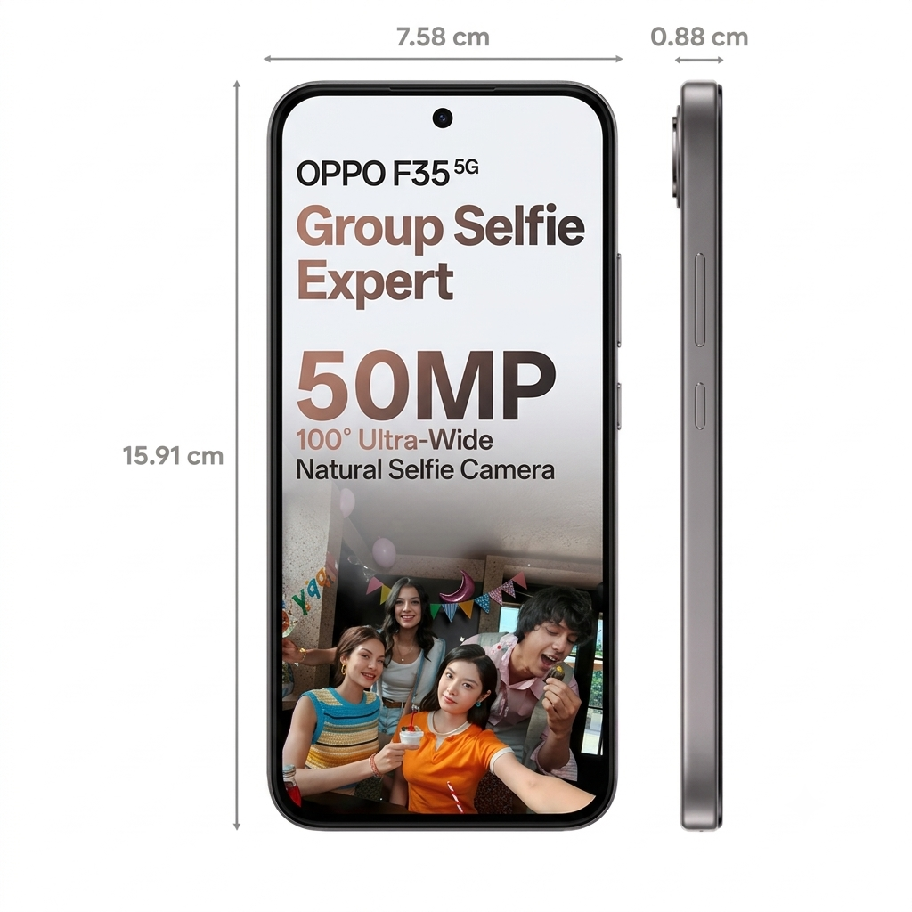 Oppo F35 5G 16.69 Centimeter (6.57) Dual Rear Camera 50MP Wide Angle + 2MP Monochrome & 5 MP Front Camera 120Hz FHD+ Flexible AMOLED Display MediaTek® Dimensity® 6360 MAX Octa Core Processor Smartphones Mobile