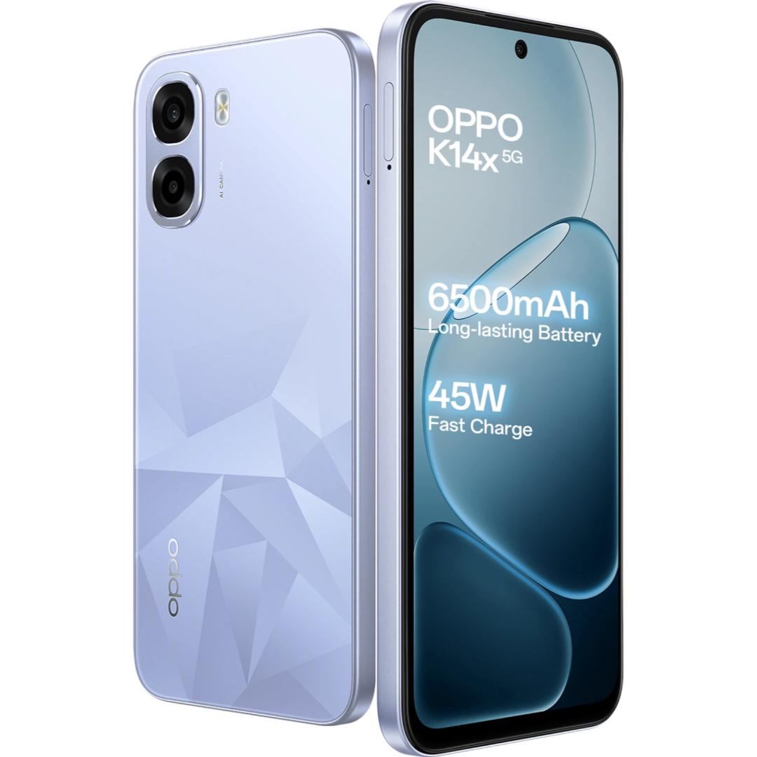 Oppo K14X 5G 17.15 Centimeter (6.75) Dual Rear Camera 50MP Wide Angle + 2MP Monochrome & 5 MP Front Camera 120Hz HD+ LCD Display MediaTek® Dimensity® 6300 Octa Core Processor Smartphones Mobile