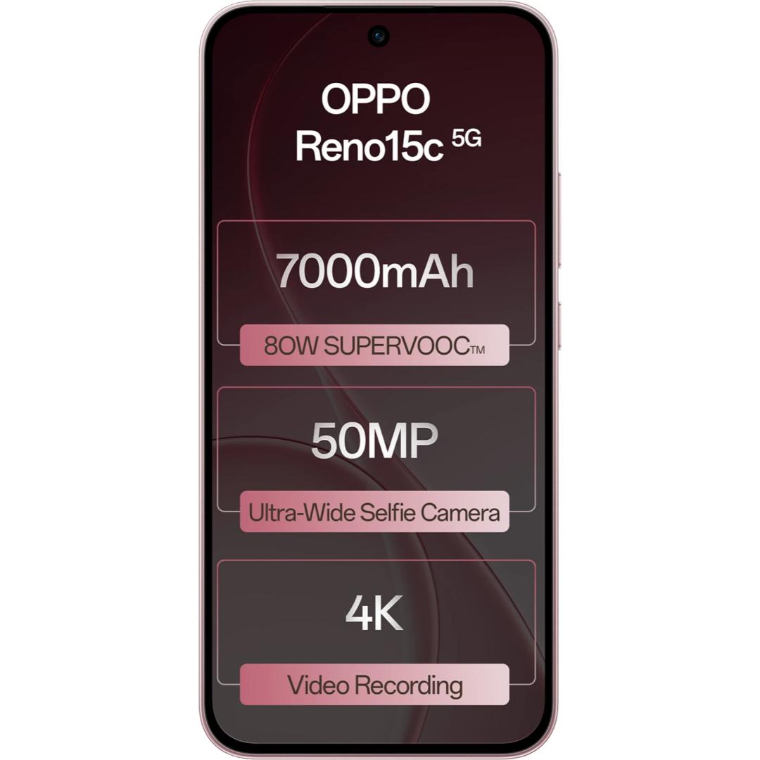 Oppo RENO15C 5G 16.69 Centimeter (6.57) Triple Rear Camera 8MP Ultra Wide Angle + 50MP Wide Angle + 2MP Macro & 50 MP Front Camera 120Hz FHD+ AMOLED Display Qualcomm® Snapdragon® 6 Gen 1 Octa Core Processor Smartphones Mobile