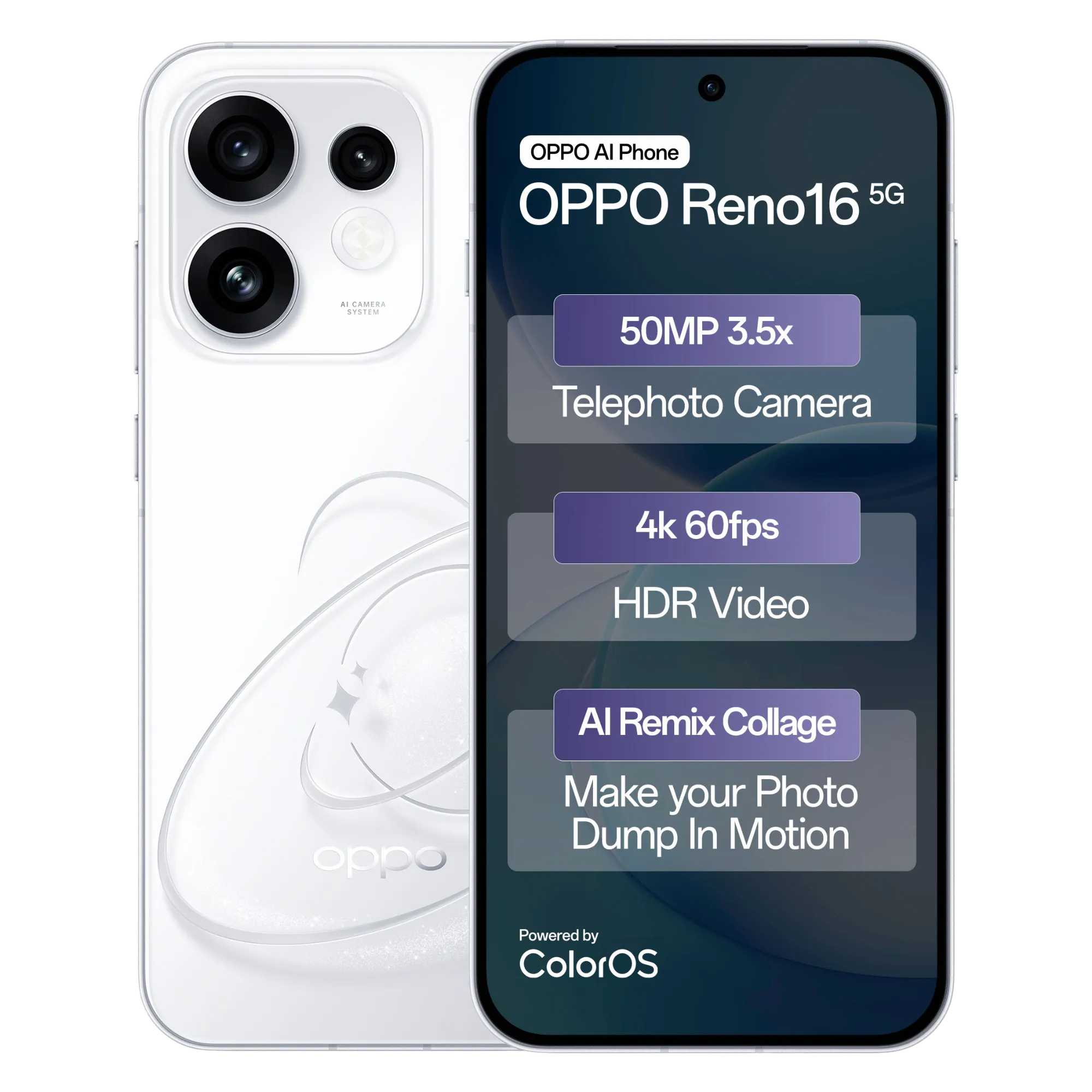 Oppo RENO16 5G 16.05 Centimeter (6.32) Triple Rear Camera 50MP Ultra Wide Angle + 50MP Wide Angle + 50MP Telephoto & 50 MP Front Camera 120Hz FHD+ AMOLED Display Qualcomm® Snapdragon® 7 Gen 4 Octa Core Processor Smartphones Mobile