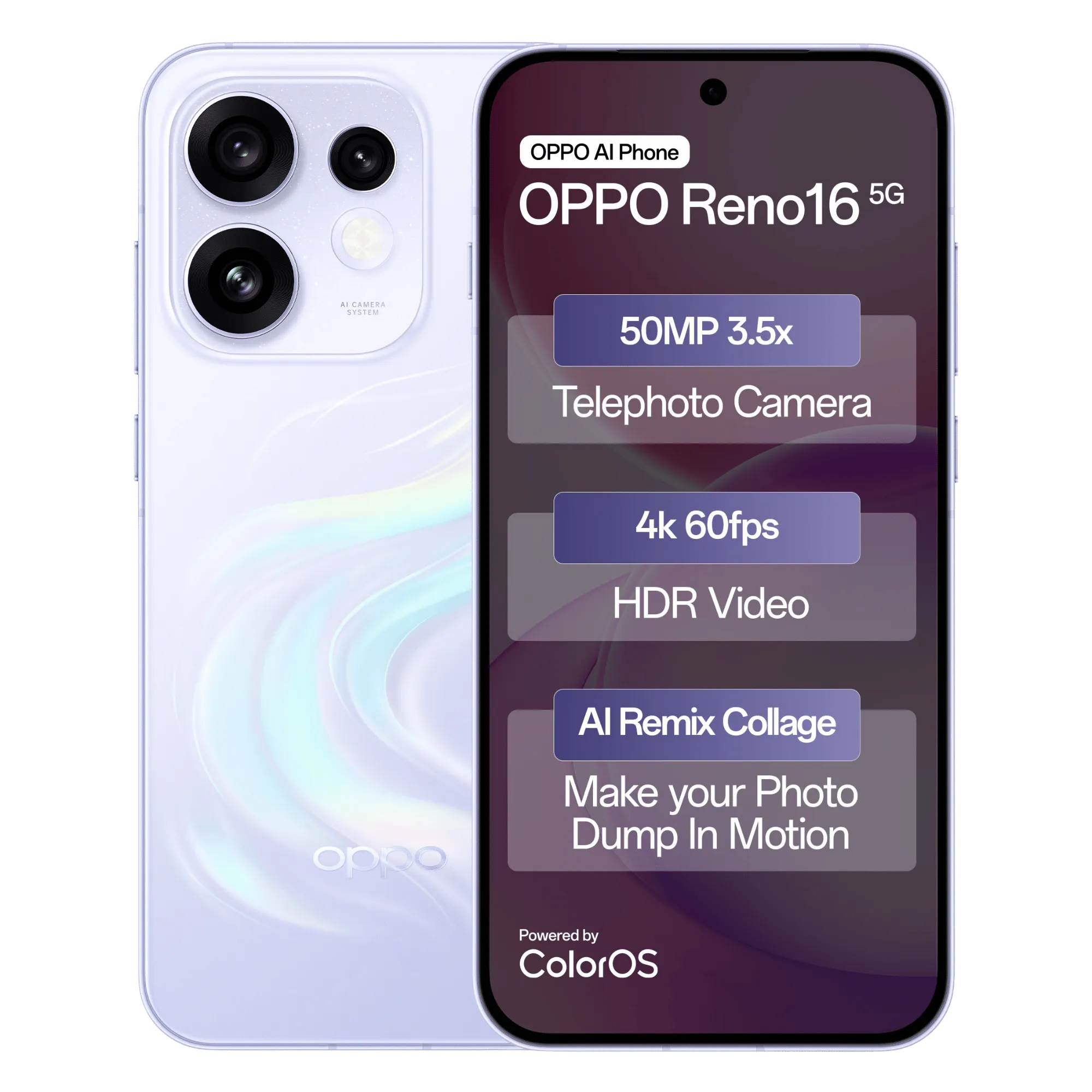 Oppo RENO16 5G 16.05 Centimeter (6.32) Triple Rear Camera 50MP Ultra Wide Angle + 50MP Wide Angle + 50MP Telephoto & 50 MP Front Camera 120Hz FHD+ AMOLED Display Qualcomm® Snapdragon® 7 Gen 4 Octa Core Processor Smartphones Mobile