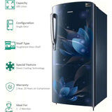 Samsung 183.0 L RR20C2712U8/NL 2 Star Stabilizer Free Operation Digital Invertor Compressor Stylish Grandé Design Direct Cool Single Door Refrigerator (Blooming Saffron Blue)