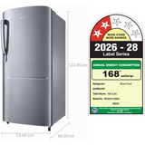 Samsung 183 L, 2 Star, Digital Inverter Direct Cool Single Door Refrigerator (RR20H2712S8/NL, 2026 Model, Elegant Inox, Toughened Glass Shelves, Anti-Bacterial Gasket)