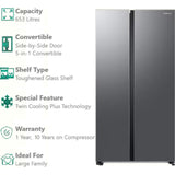 Samsung 653.0 L RS76CG80X0S9HL 2 Star Smart Conversion with Stabilizer Free Operation Digital Invertor Compressor 5-in-1 Convertible Frost Free Side-By-Side Refrigerator (Refined Inox)