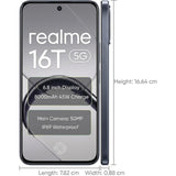 Realme 16T 5G 17.27 Centimeter (6.80) 50 MP SONY IMX852 AI + 2 MP Monochrome Dual Rear & 16 MP Front Camera 144Hz HD+ Wi-Fi LCD Display MediaTek Dimensity®6300 Octa Core Processor Smartphones Mobile
