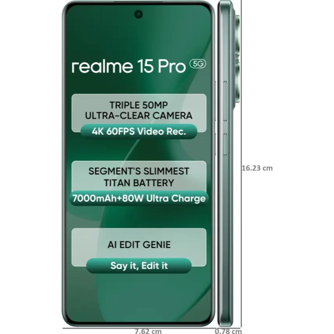 Realme 15 Pro 5G 17.27 Centimeter (6.80) 50MP Sony IMX896 OIS + 50MP Ultra Wide Angle Dual Rear Camera 50MP Front Camera 144Hz 1.5K+ 6500nits HyperGlow 4D Curve+ Display Qualcomm Snapdragon®7 Gen 4 Octa Core Processor Smartphones Mobile