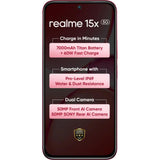 Realme 15x 5G 17.27 Centimeter (6.80) 50MP Sony IMX852 AI + 50MP WideAngle Dual Rear Camera 50MP Front Camera 144Hz 1200nit Ultra Bright HD+ Display MediaTek Dimensity 6300 6nm Octa Core Processor Smartphones Mobile