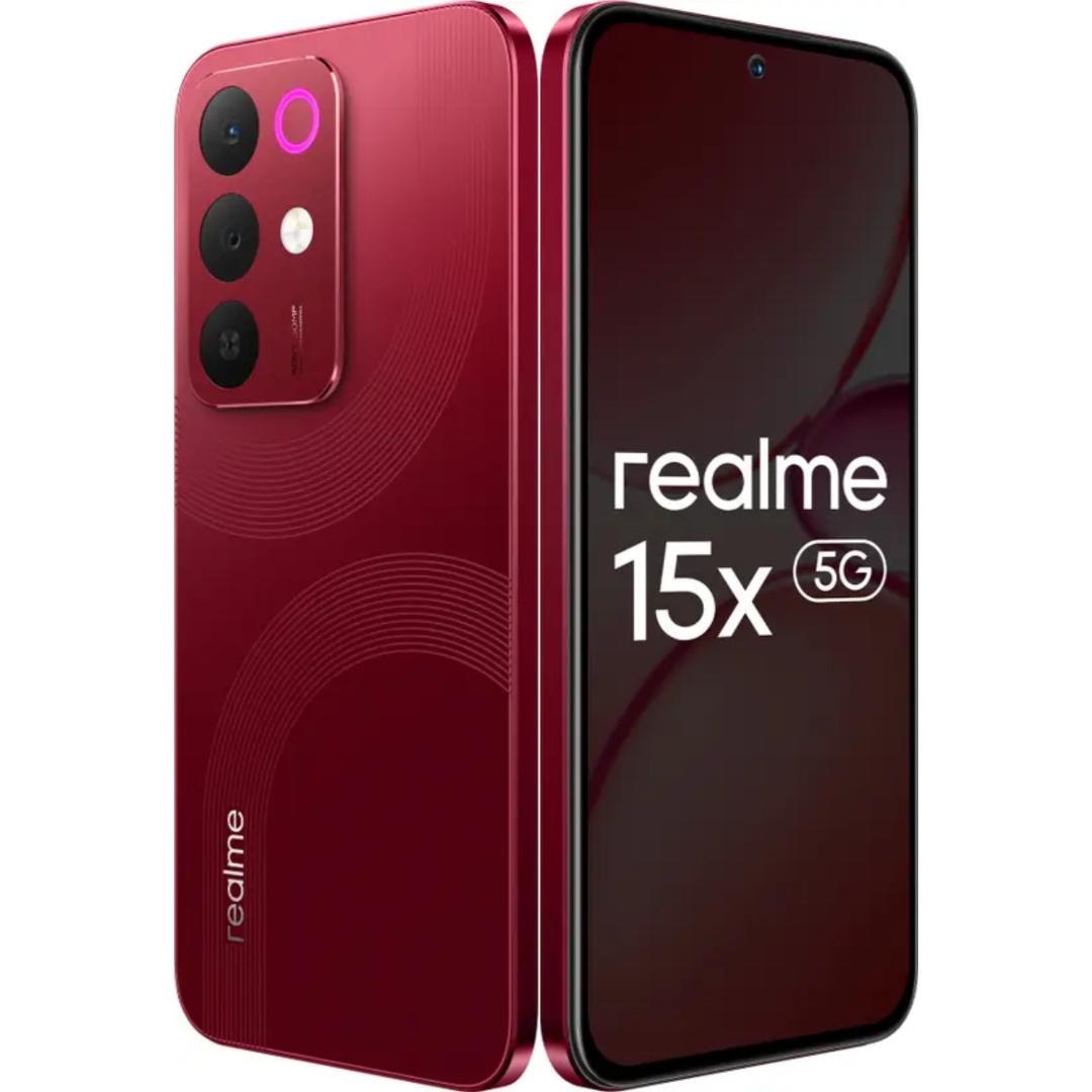 Realme 15x 5G 17.27 Centimeter (6.80) 50MP Sony IMX852 AI + 50MP WideAngle Dual Rear Camera 50MP Front Camera 144Hz 1200nit Ultra Bright HD+ Display MediaTek Dimensity 6300 6nm Octa Core Processor Smartphones Mobile