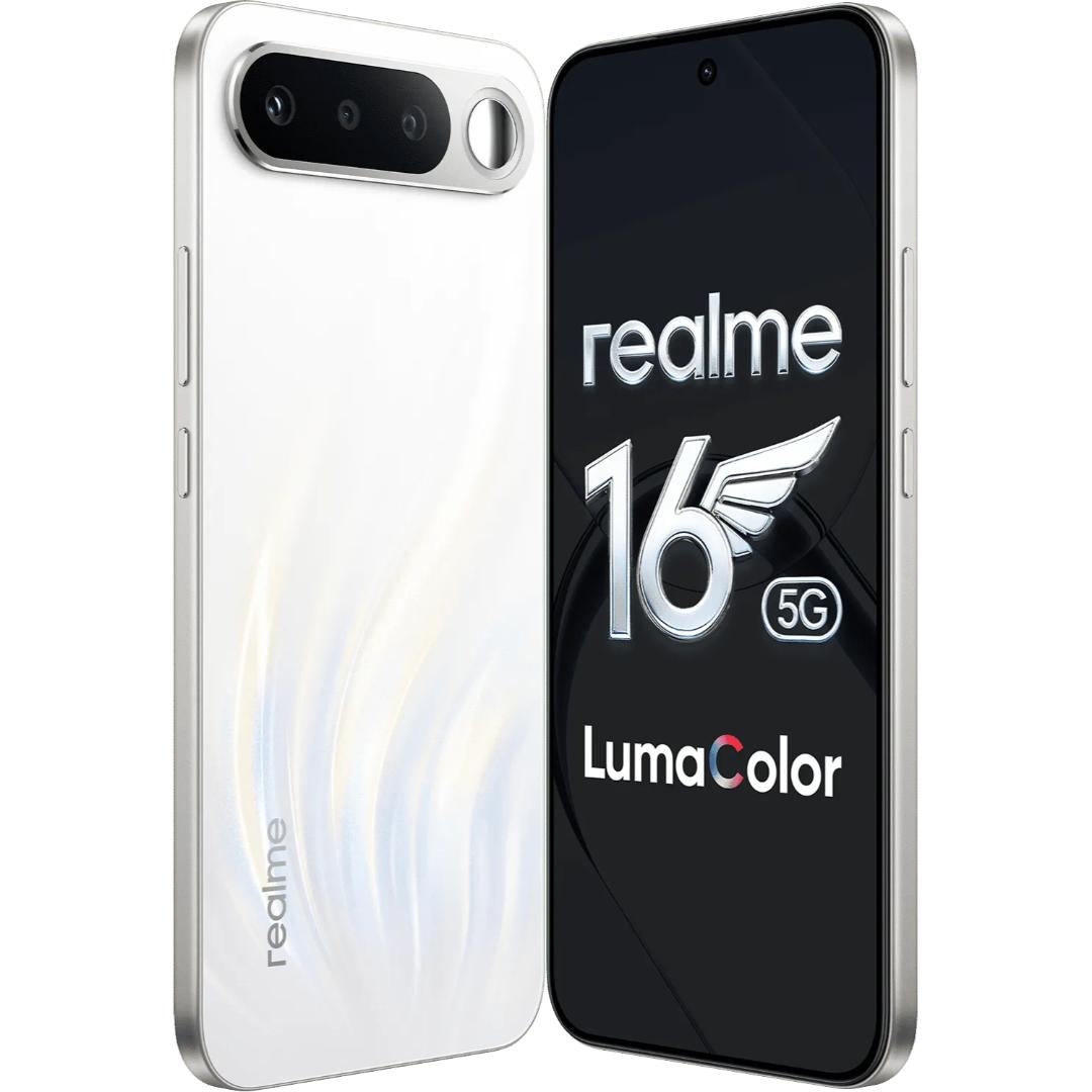 Realme 16 5G 16.69 Centimeter (6.57) 50MP Wide Angle + 2MP Monochrome Dual Rear Camera 50MP Front Camera 120Hz Full HD+ AMOLED (Flexible) Display Mediatek® Dimensity® 6400 Turbo Octa Core Processor Smartphones Mobile