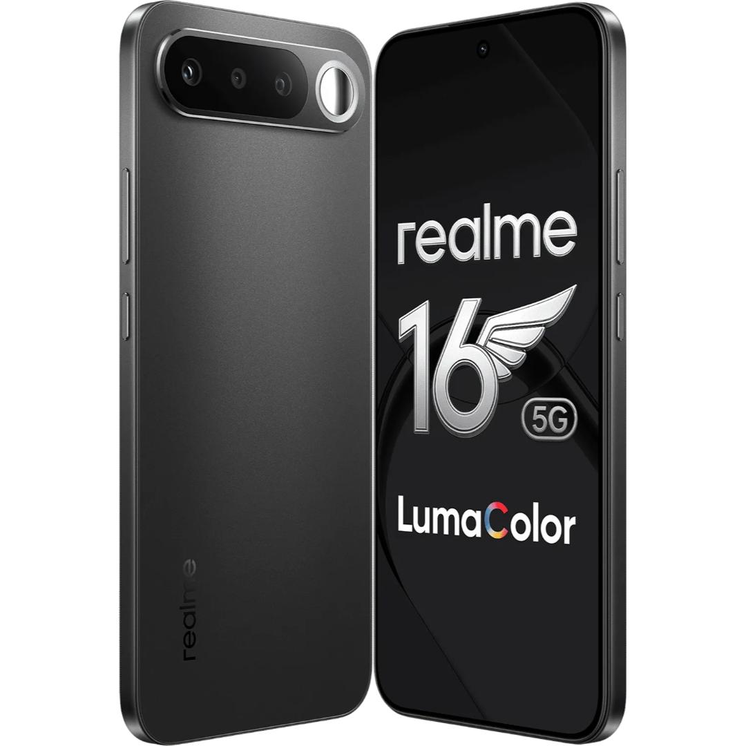 Realme 16 5G 16.69 Centimeter (6.57) 50MP Wide Angle + 2MP Monochrome Dual Rear Camera 50MP Front Camera 120Hz Full HD+ AMOLED (Flexible) Display Mediatek® Dimensity® 6400 Turbo Octa Core Processor Smartphones Mobile