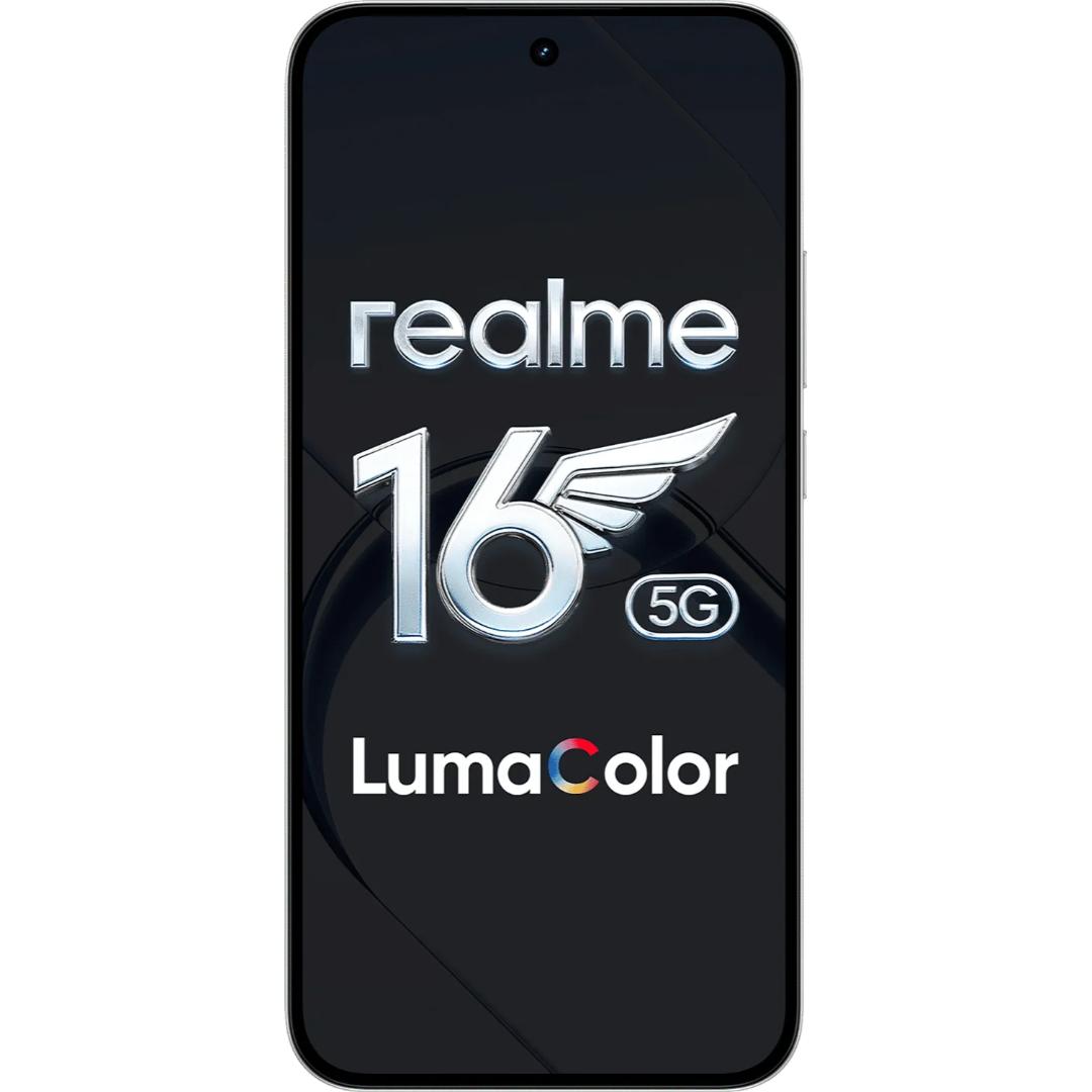 Realme 16 5G 16.69 Centimeter (6.57) 50MP Wide Angle + 2MP Monochrome Dual Rear Camera 50MP Front Camera 120Hz Full HD+ AMOLED (Flexible) Display Mediatek® Dimensity® 6400 Turbo Octa Core Processor Smartphones Mobile