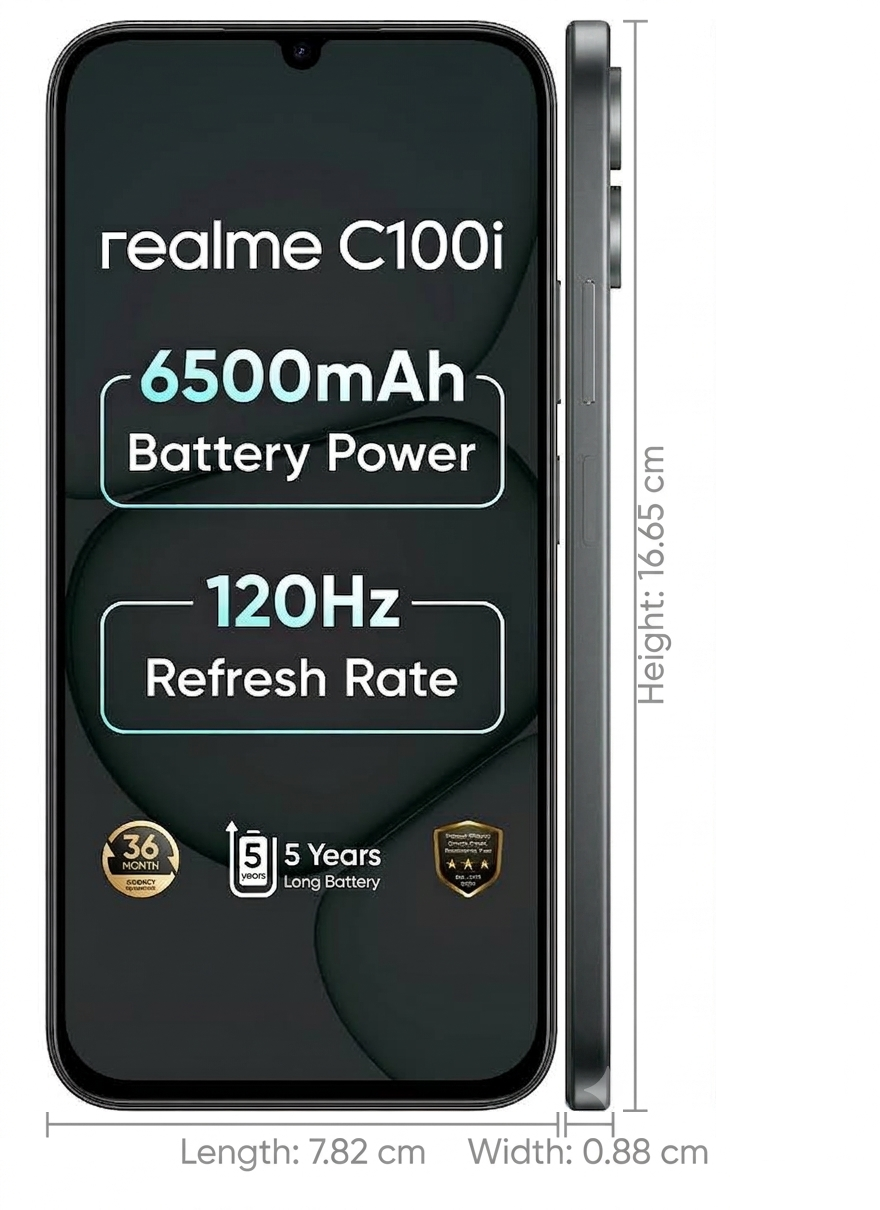Realme C100i 4G 17.14 Centimeter (6.75) 8MP Rear Camera 5MP Front Camera 120Hz HD+ LCD Display Unisoc T7250 Octa Core Processor Smartphones Mobile