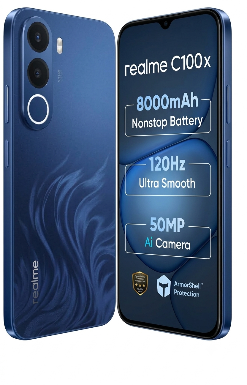 Realme C100x 4G 17.27 Centimeter (6.80) 50MP Rear Camera 5MP Front Camera 120Hz HD+ LCD Display Unisoc T7250 Octa Core Processor Smartphones Mobile