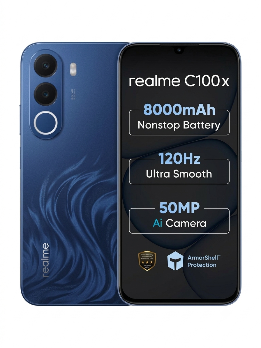 Realme C100x 4G 17.27 Centimeter (6.80) 50MP Rear Camera 5MP Front Camera 120Hz HD+ LCD Display Unisoc T7250 Octa Core Processor Smartphones Mobile