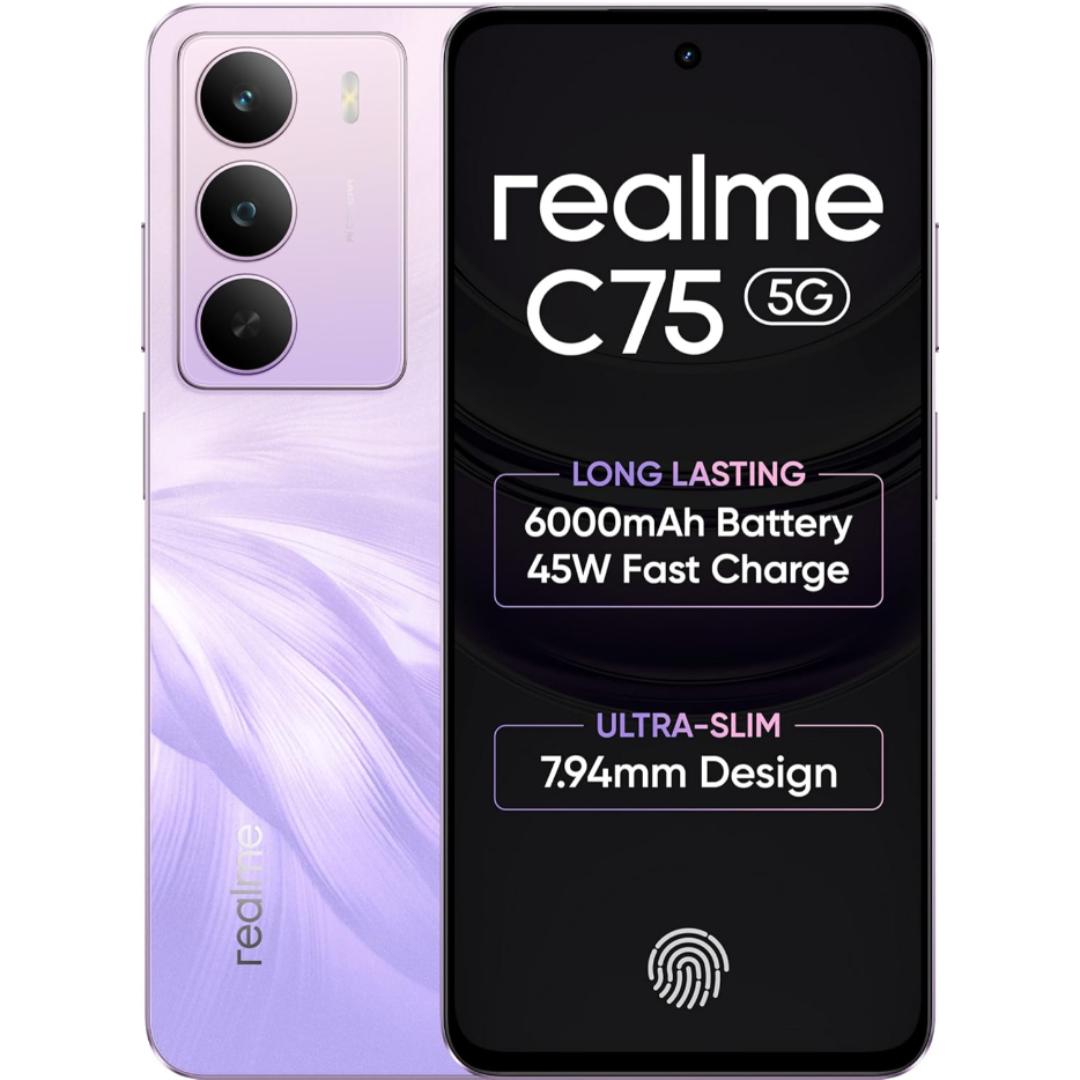 Realme C75 5G 16.94 Centimeter (6.67) 32MP Galaxy Core GC32E2 AF Rear Camera 8MP Front Camera 120Hz Eye Comfort HD+ LCD Display Mediatek Dimensity 6300 Octa Core Processor Smartphones Mobile