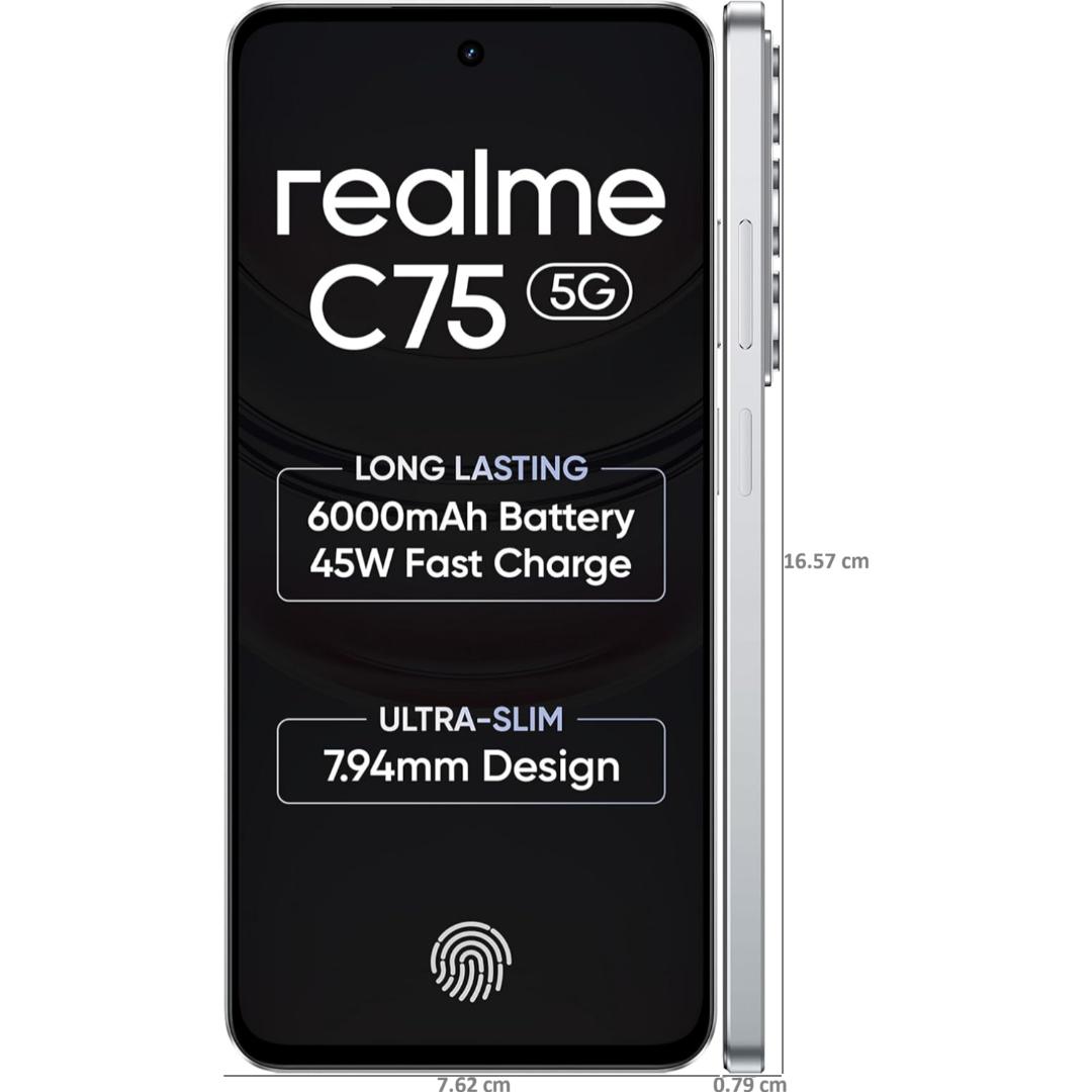 Realme C75 5G 16.94 Centimeter (6.67) 32MP Galaxy Core GC32E2 AF Rear Camera 8MP Front Camera 120Hz Eye Comfort HD+ LCD Display Mediatek Dimensity 6300 Octa Core Processor Smartphones Mobile