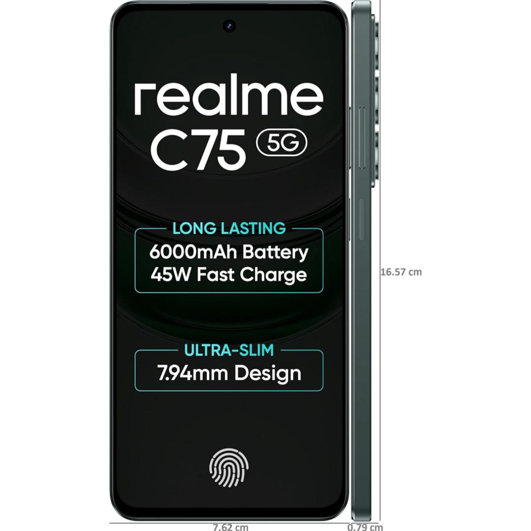 Realme C75 5G 16.94 Centimeter (6.67) 32MP Galaxy Core GC32E2 AF Rear Camera 8MP Front Camera 120Hz Eye Comfort HD+ LCD Display Mediatek Dimensity 6300 Octa Core Processor Smartphones Mobile