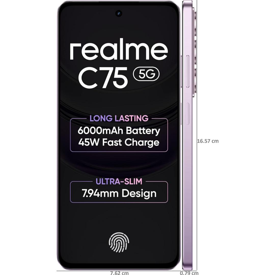 Realme C75 5G 16.94 Centimeter (6.67) 32MP Galaxy Core GC32E2 AF Rear Camera 8MP Front Camera 120Hz Eye Comfort HD+ LCD Display Mediatek Dimensity 6300 Octa Core Processor Smartphones Mobile