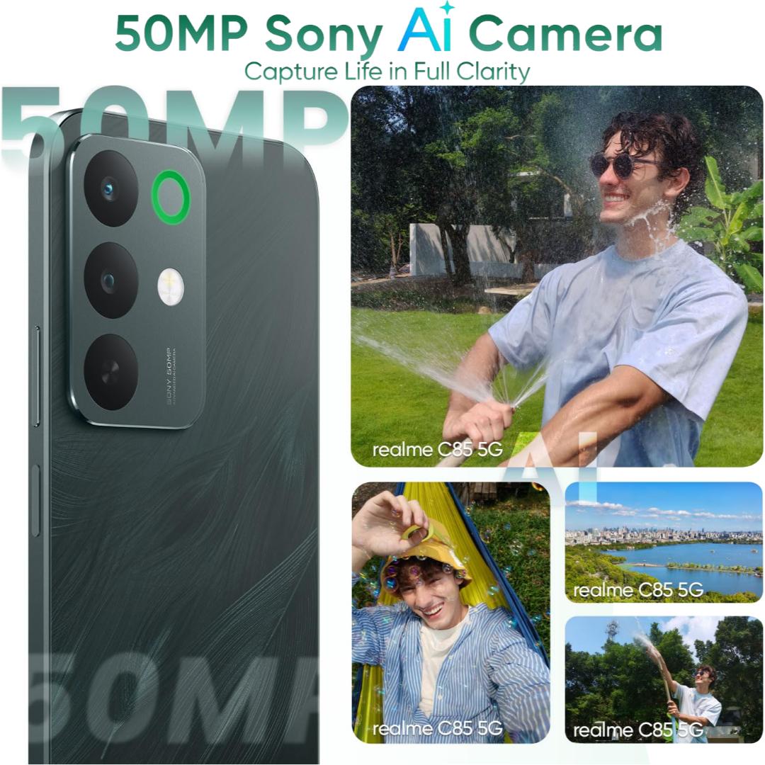 Realme C85 5G 17.27 Centimeter (6.80) 50MP Sony IMX852 Rear Camera 8MP AI Front Camera 144Hz Eye Comfort HD+ 1200 nits LCD Display MediaTek Dimensity 6300 5G 6nm Octa Core Processor Smartphones Mobile