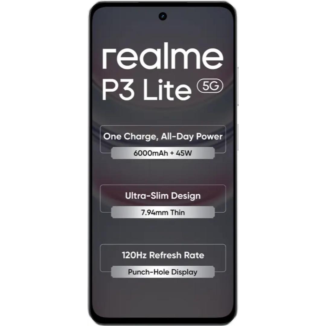 Realme P3 Lite 5G 16.94 Centimeter (6.67) 32MP Galaxycore GC32E2 AF Rear Camera 8MP Front Camera 120Hz Eye Comfort HD+ Display MediaTek Dimensity 6300 6nm Octa Core Processor Smartphones Mobile