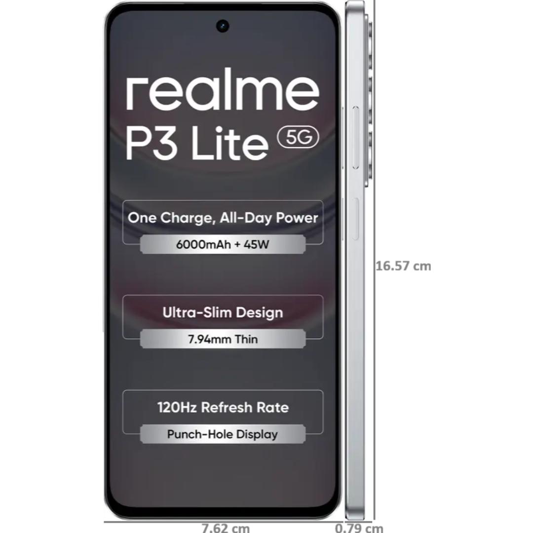 Realme P3 Lite 5G 16.94 Centimeter (6.67) 32MP Galaxycore GC32E2 AF Rear Camera 8MP Front Camera 120Hz Eye Comfort HD+ Display MediaTek Dimensity 6300 6nm Octa Core Processor Smartphones Mobile