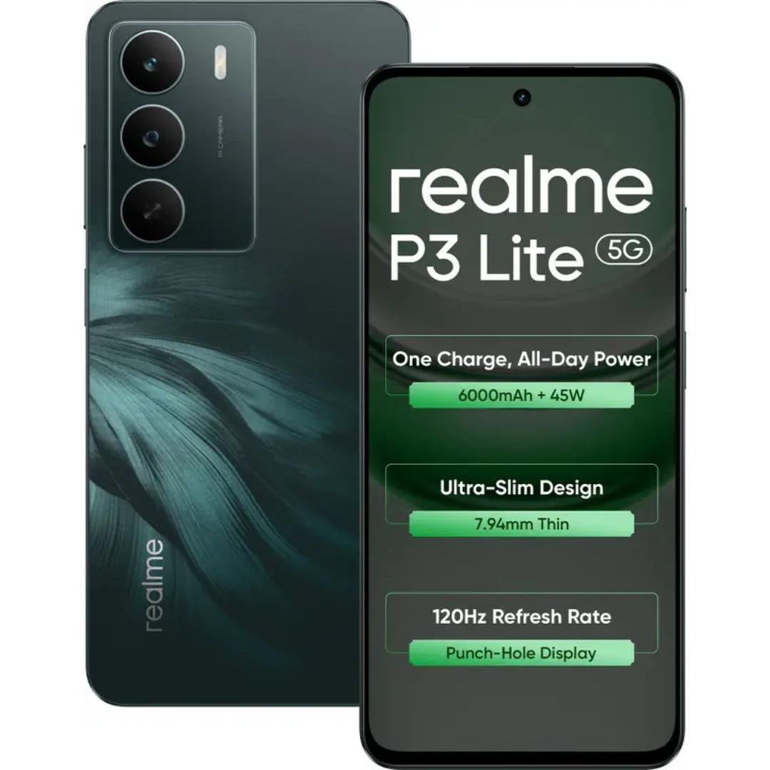 Realme P3 Lite 5G 16.94 Centimeter (6.67) 32MP Galaxycore GC32E2 AF Rear Camera 8MP Front Camera 120Hz Eye Comfort HD+ Display MediaTek Dimensity 6300 6nm Octa Core Processor Smartphones Mobile
