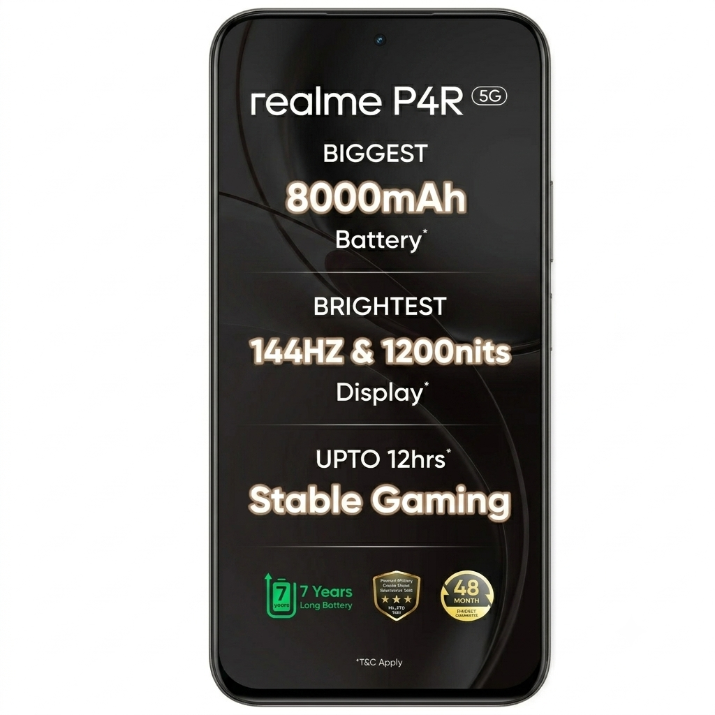 Realme P4R 5G 17.30 Centimeter (6.81) 50MP+2MP Dual Rear Camera 8MP Front Camera 144Hz HD+ LCD Display MediaTek Dimensity 6300 Octa Core Processor Smartphones Mobile