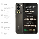 Realme P4R 5G 17.30 Centimeter (6.81) 50MP+2MP Dual Rear Camera 8MP Front Camera 144Hz HD+ LCD Display MediaTek Dimensity 6300 Octa Core Processor Smartphones Mobile