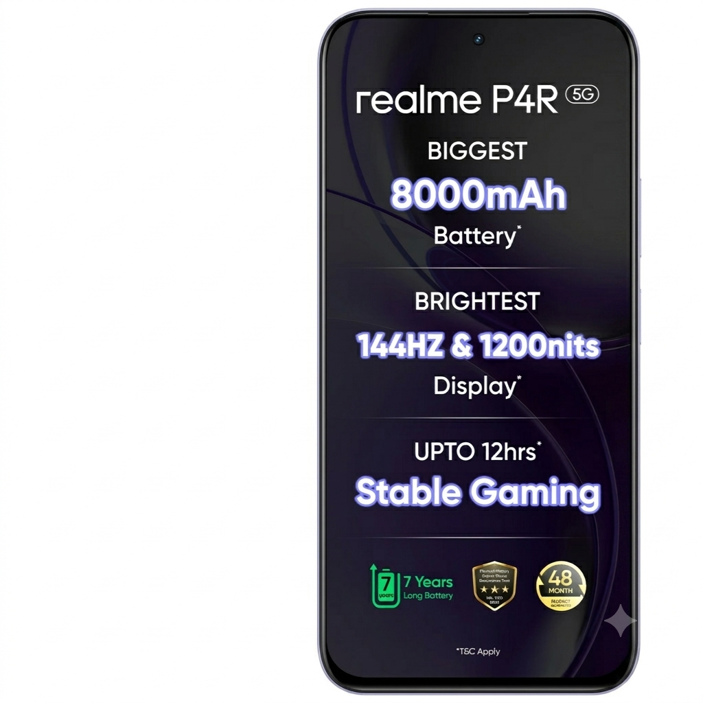 Realme P4R 5G 17.30 Centimeter (6.81) 50MP+2MP Dual Rear Camera 8MP Front Camera 144Hz HD+ LCD Display MediaTek Dimensity 6300 Octa Core Processor Smartphones Mobile