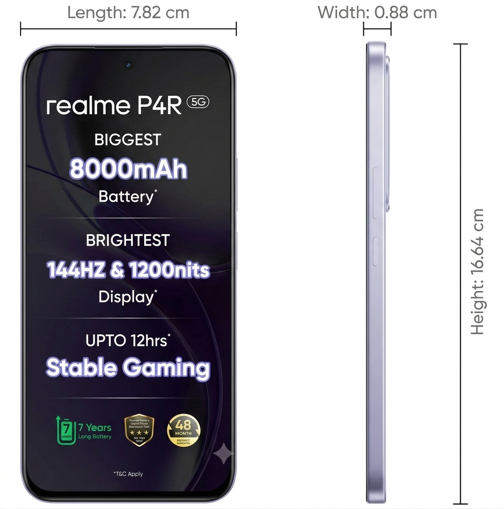 Realme P4R 5G 17.30 Centimeter (6.81) 50MP+2MP Dual Rear Camera 8MP Front Camera 144Hz HD+ LCD Display MediaTek Dimensity 6300 Octa Core Processor Smartphones Mobile