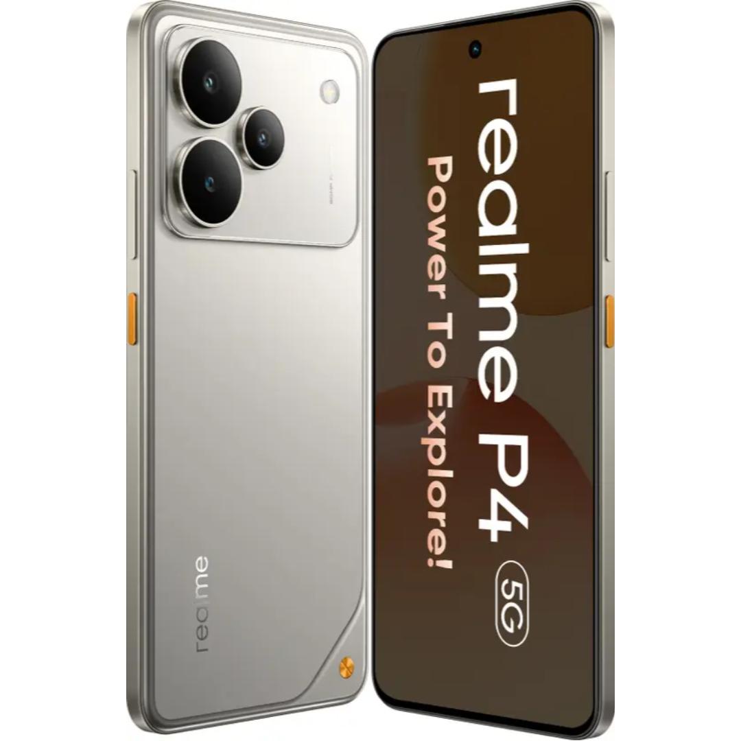 Realme P4 5G 17.20 Centimeter (6.77) 50MP OV50D40 Sensor AI + 8MP WideAngle Dual Rear Camera 16MP Front Camera 144Hz HyperGlow Full HD+ AMOLED Flexible Display Mediatek Dimensity 7400 Ultra 5G 4nm Octa Core Processor Smartphones Mobile