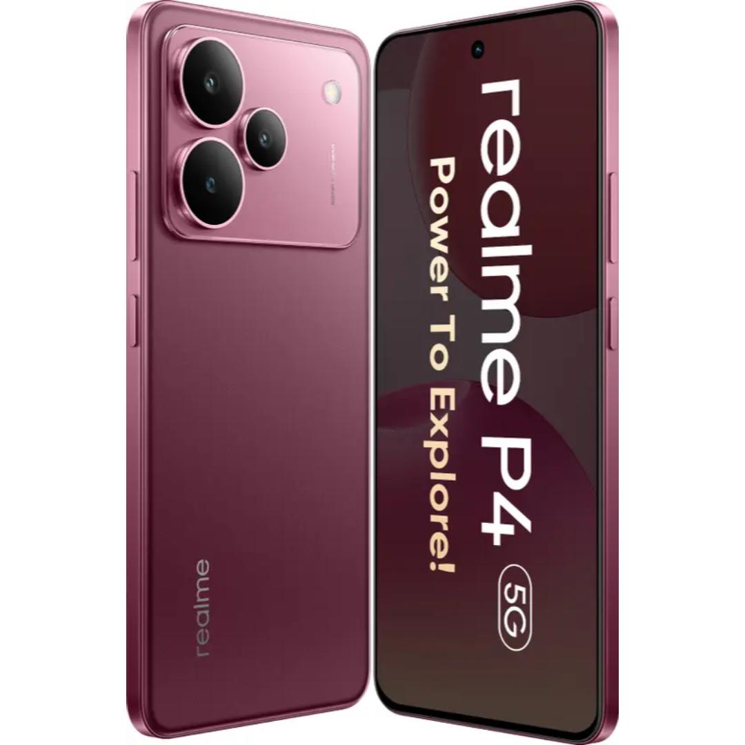 Realme P4 5G 17.20 Centimeter (6.77) 50MP OV50D40 Sensor AI + 8MP WideAngle Dual Rear Camera 16MP Front Camera 144Hz HyperGlow Full HD+ AMOLED Flexible Display Mediatek Dimensity 7400 Ultra 5G 4nm Octa Core Processor Smartphones Mobile