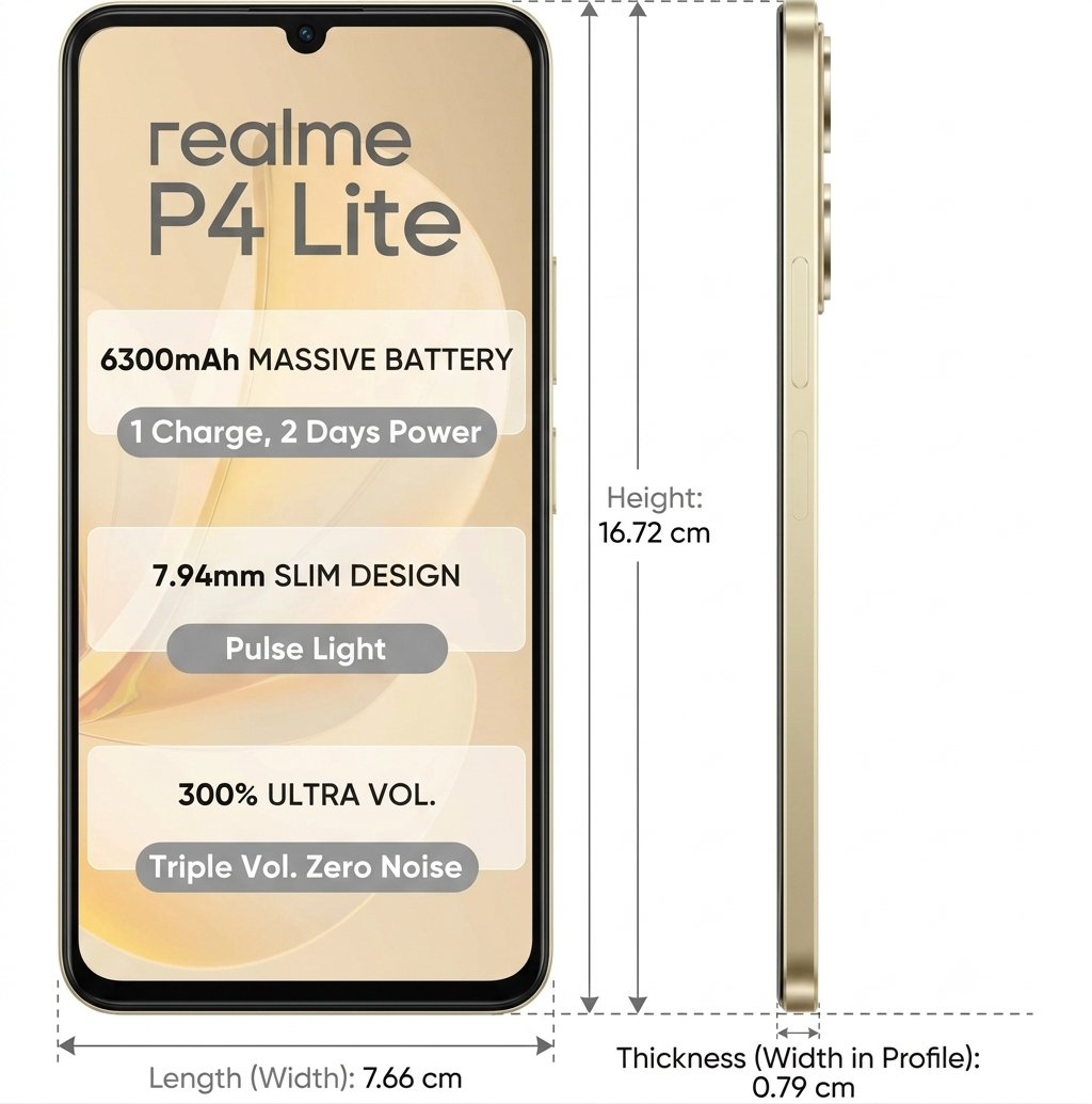 Realme P4 Lite 4G 17.13 Centimeter (6.74) OV13B10 13MP Rear Camera SC520CS  5MP Front Camera 90Hz HD+ LCD Display Unisoc T7250 Octa Core Processor Smartphones Mobile