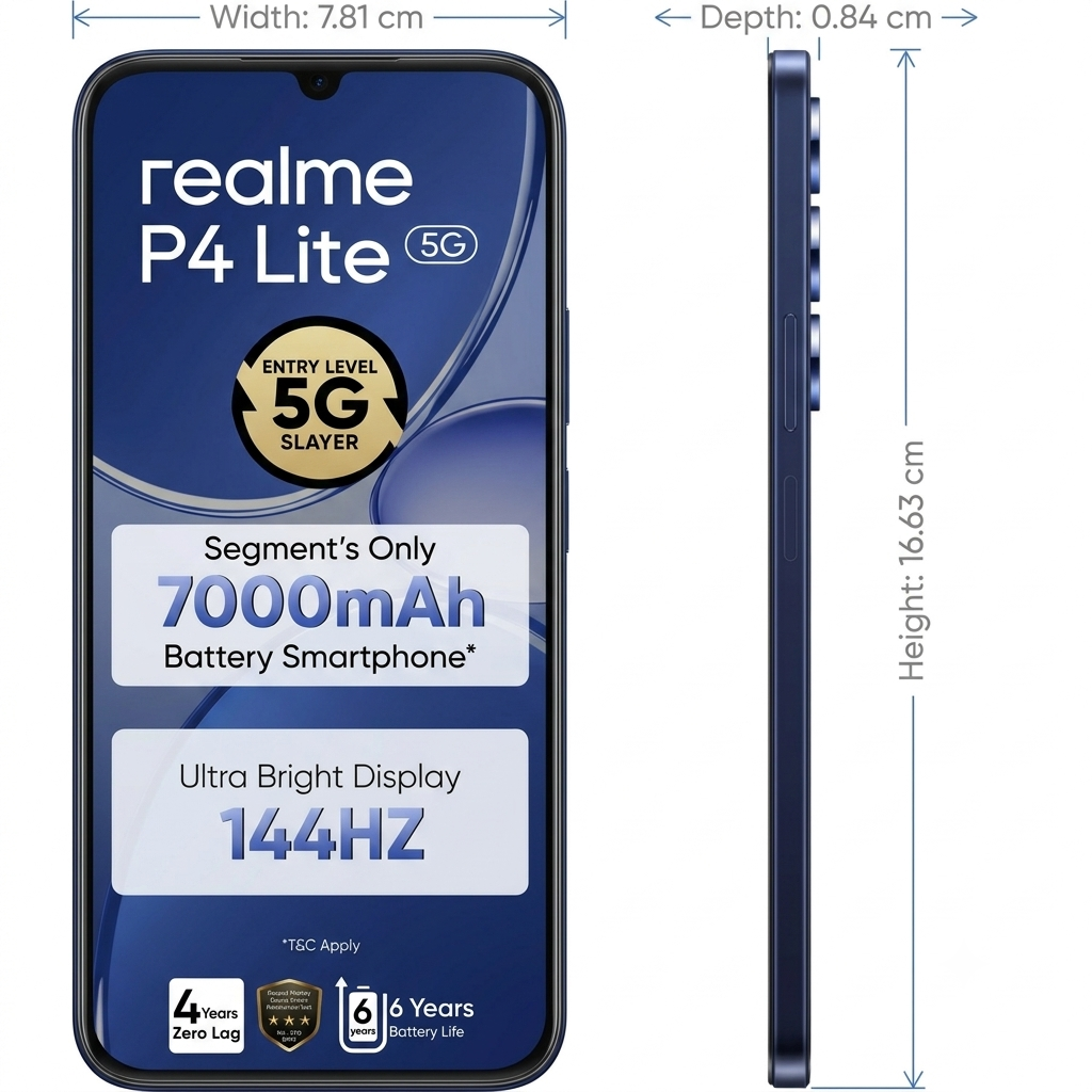 Realme P4 Lite 5G 17.27 Centimeter (6.80) 13MP Rear Camera 5MP Front Camera 144Hz HD+ LCD Display MediaTek Dimensity 6300 Octa Core Processor Smartphones Mobile