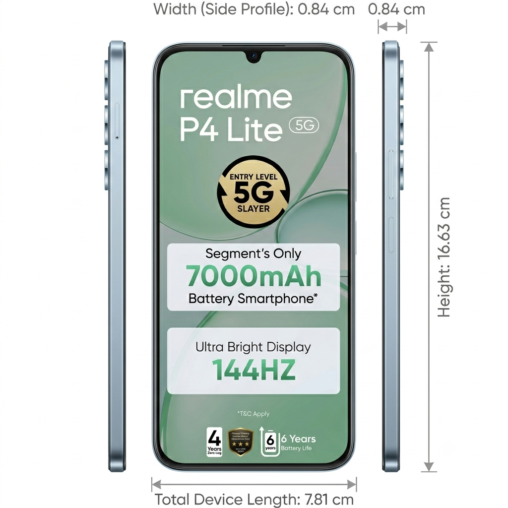 Realme P4 Lite 5G 17.27 Centimeter (6.80) 13MP Rear Camera 5MP Front Camera 144Hz HD+ LCD Display MediaTek Dimensity 6300 Octa Core Processor Smartphones Mobile