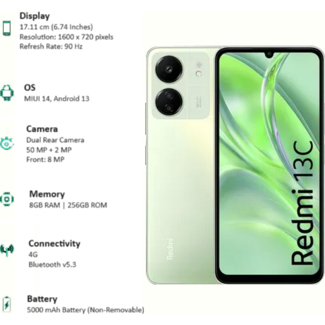 Xiaomi Redmi 13C Smartphone, 6GB+128GB / 8GB+256GB, MediaTek Helio G85, 6.74” LCD Dot Drop 90Hz Display, 50MP Main Triple Camera, 5000mAh (Typ)  18W Fast Charging