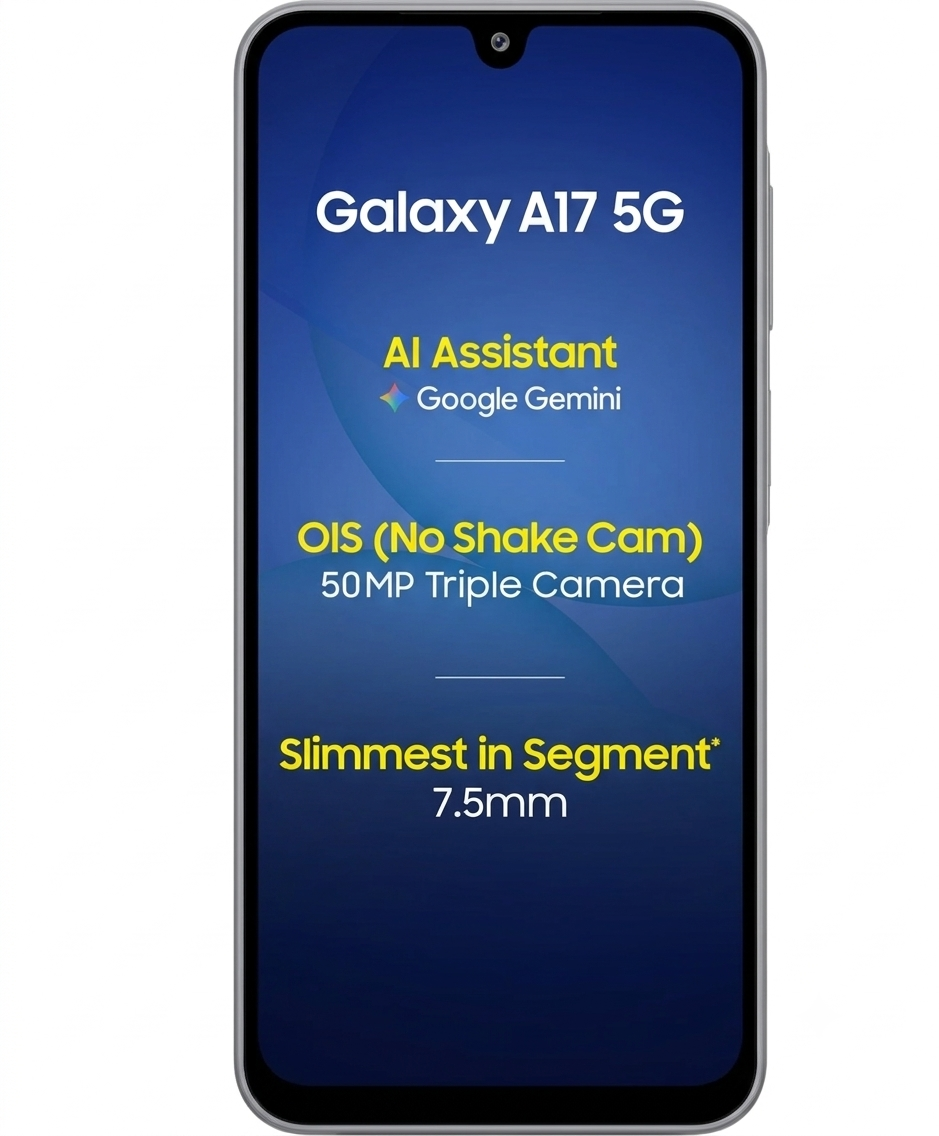 Samsung 17.02 Centimeter (6.7) Galaxy A17 5G Charger in the Box Full HD+ 90 Hz Super AMOLED Display Triple Rear Camera 50 MP + 5 MP + 2 MP & 13 MP Front Camera Samsung Exynos 1330 Octa Core Processor Smartphones Mobile